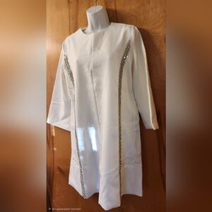 Elegant White Wedding Dress with Silver Accents